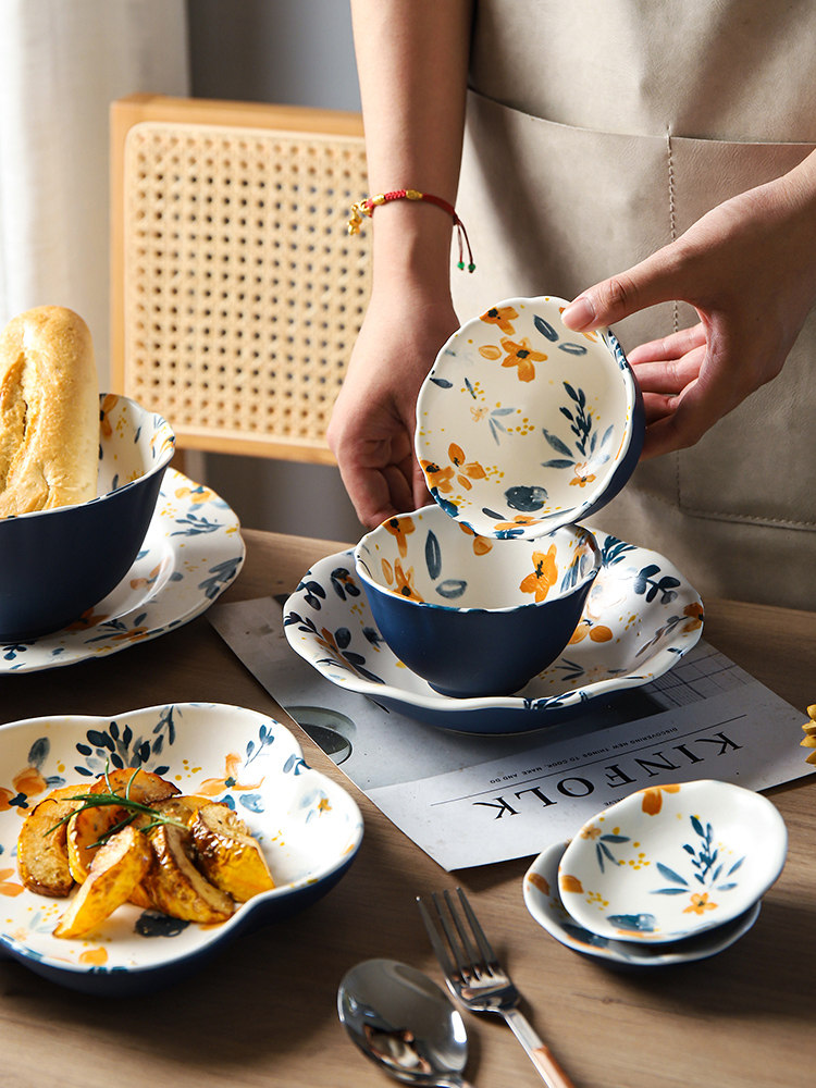 舍里 繁花日式陶瓷餐具网红创意碗碟组合套装家用饭碗汤碗菜盘子,餐饮具,碗,淘宝优惠券,粉丝福利购,淘宝优惠卷