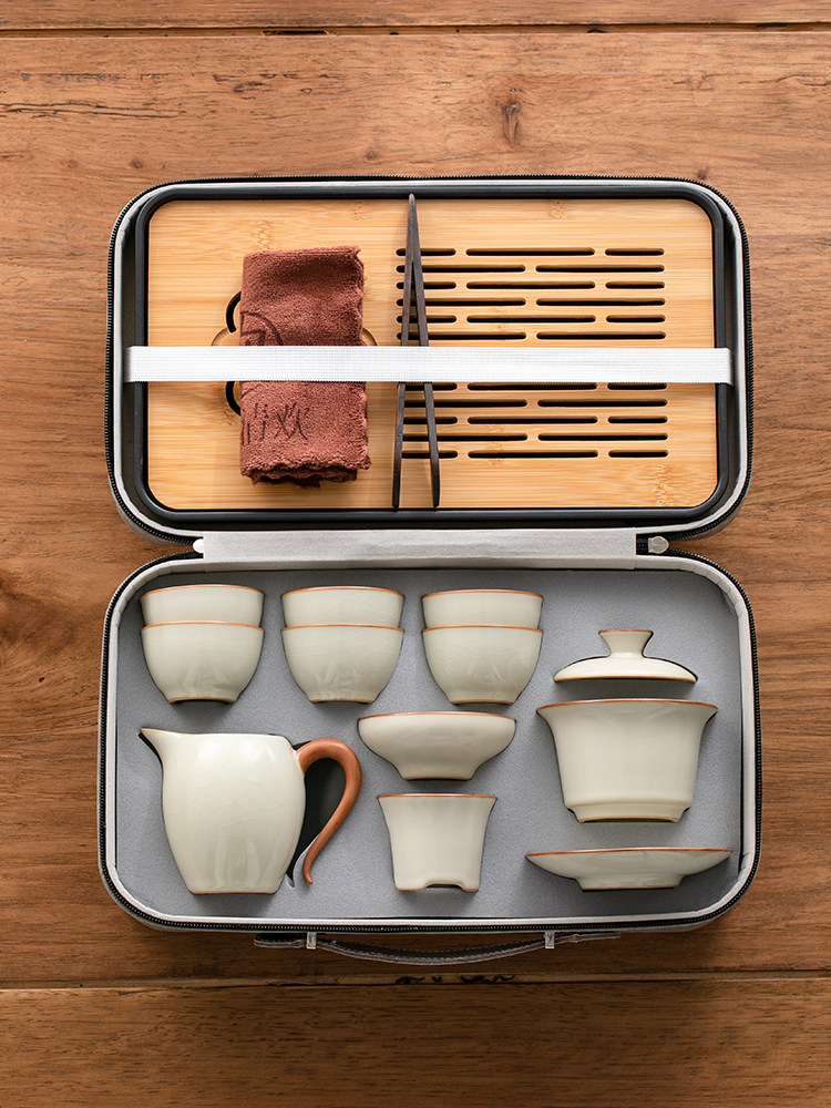 黄汝窑旅行茶具套装家用功夫户外便携式喝茶2025新款盖碗茶杯茶壶,餐饮具,旅行茶具,淘宝优惠券,粉丝福利购,淘宝优惠卷