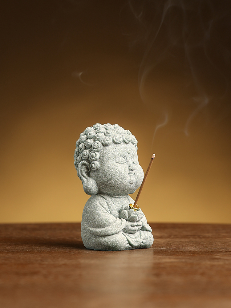 青砂石坐禅小如来香插香座摆件吉祥物中式招财造景茶宠高端装饰品