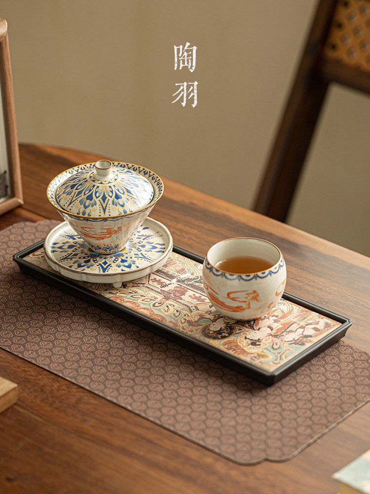 汝窑敦煌飞天斗笠三才盖碗一壶一杯防烫家用功夫茶具陶瓷泡茶壶