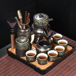 新半自动懒人茶具套装 家用客厅陶瓷石磨泡茶壶功夫建盏茶杯泡茶神