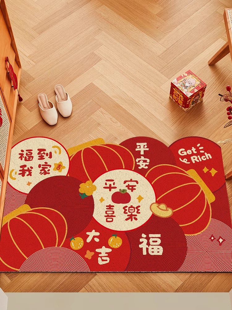 喜庆入户门地垫进门口家用蛇年门垫高级感丝圈防滑脚垫子红色地毯