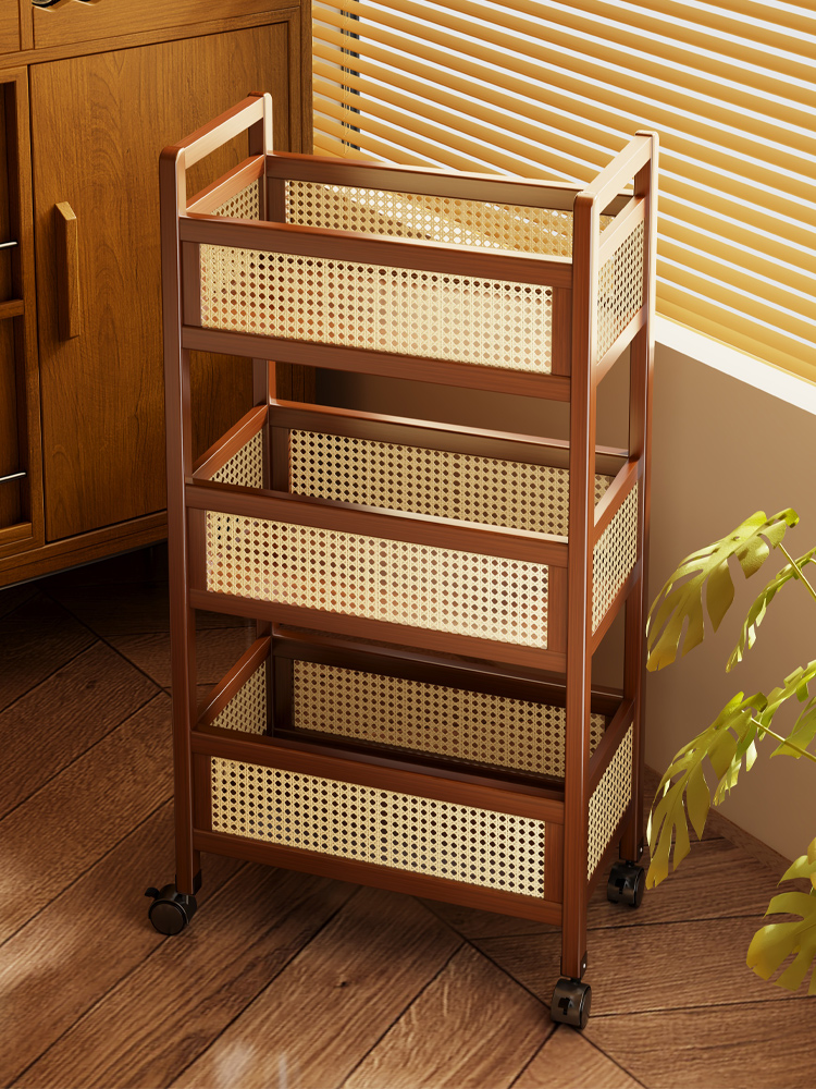 中古小推车零食置物架客厅落地可移动带轮杂物储物柜简易收纳架子