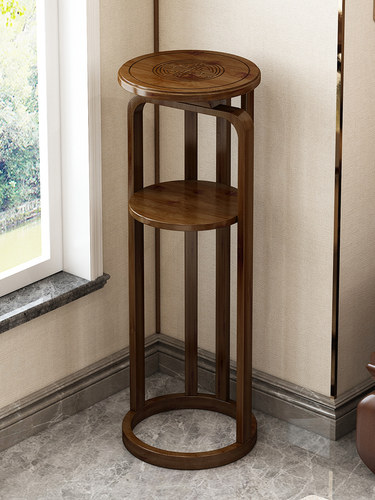 新中式实木花盆架子花台阳台圆形花架置物架客厅落地式花台架收纳