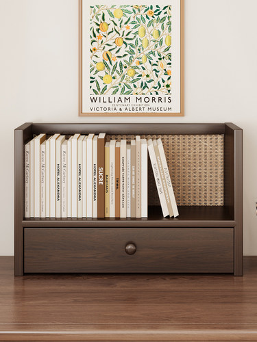 实木书架桌面置物架桌上家用立式带抽收纳架子办公桌小型简易书柜