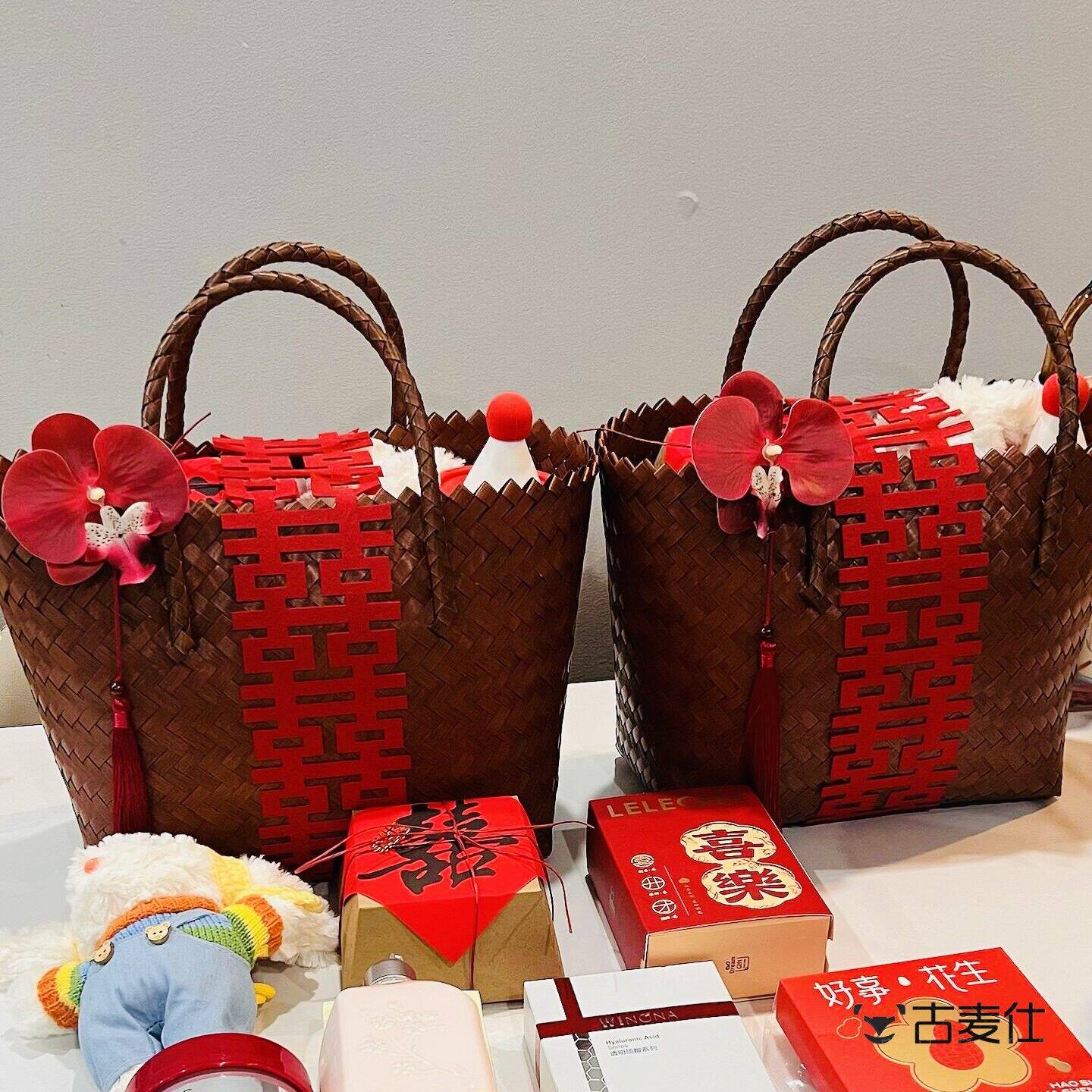 编织包伴手礼手提袋新中式高档简约结婚订婚礼品袋女伴娘回礼袋子