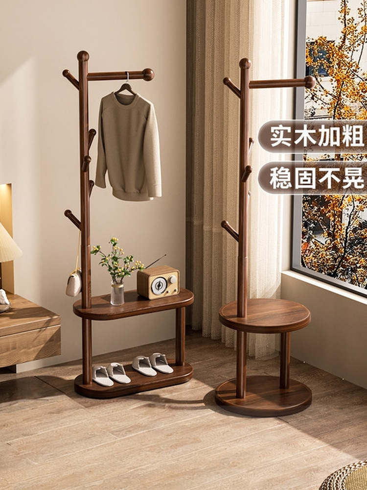 衣架落地卧室挂衣架小型衣帽架不占空间晚上放衣神器实木置物架式
