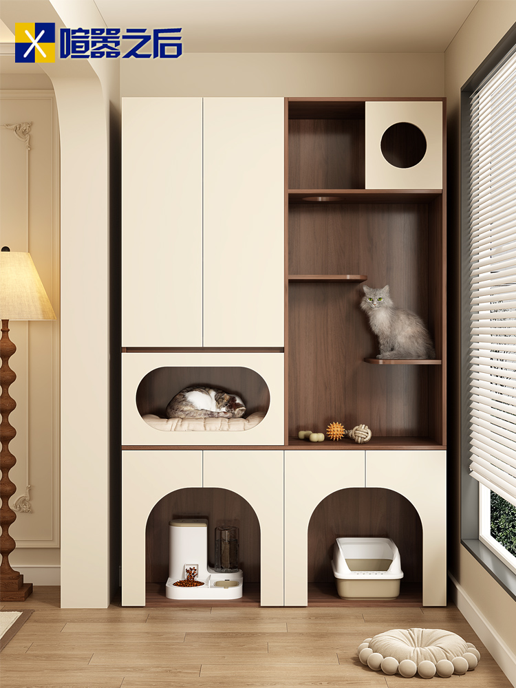定制家用阳台柜猫别墅室内大空间猫窝猫爬架一体猫舍分区猫笼8Y22