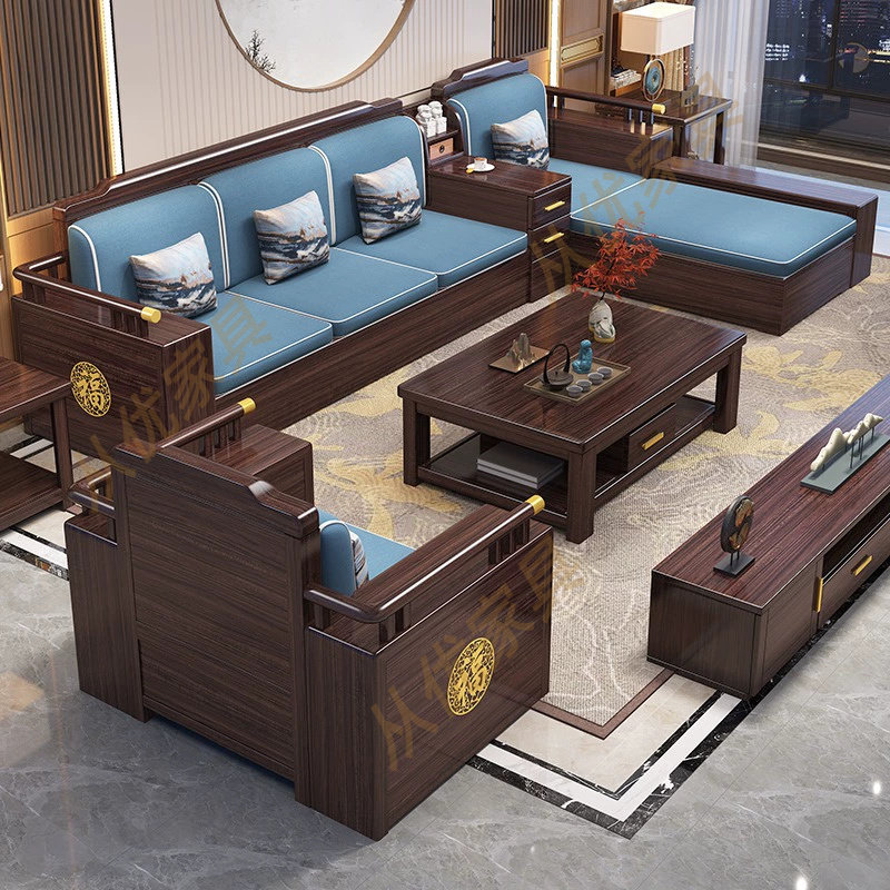 新中式紫金檀木实木沙发客厅冬夏适用现代简约风高箱储物全套家具