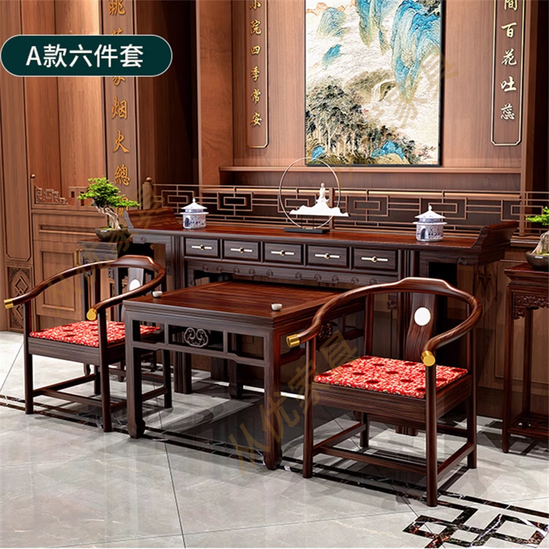 仿古雕花神台实木新中式条案翘头佛台家用堂屋供桌六件套农村中堂
