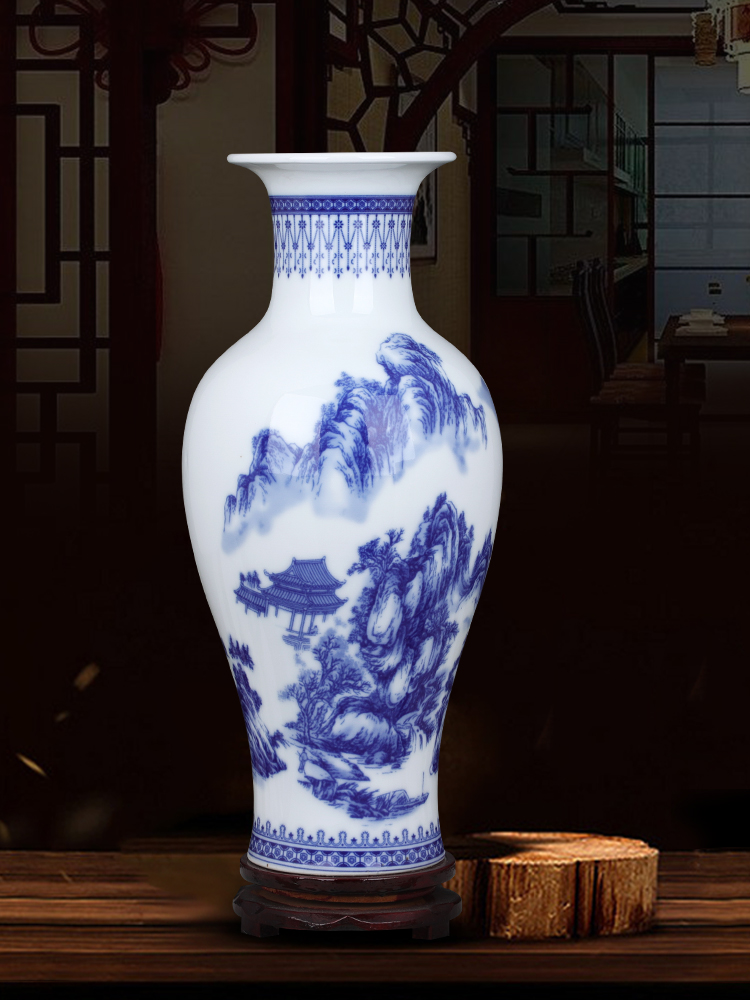 景德镇陶瓷器仿古青花瓷大花瓶摆件客厅富贵竹插花家居工艺装饰品