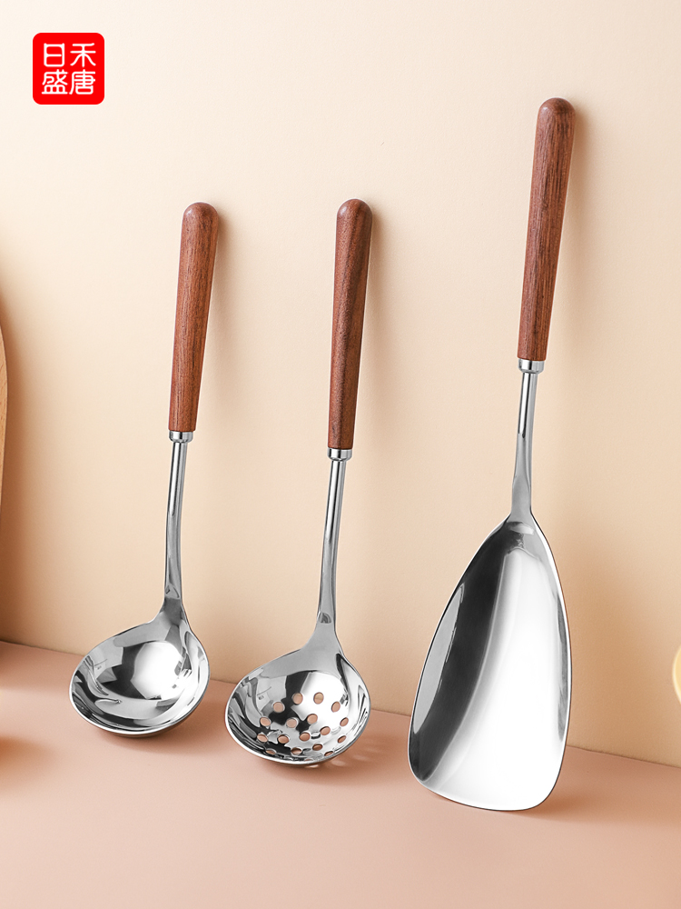 304不锈钢木柄小锅铲迷你炒菜勺汤勺铲子厨具家用不粘锅铲勺套装