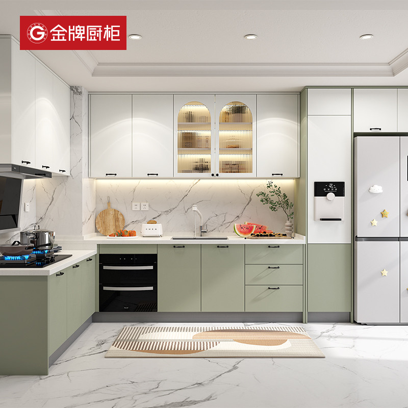 金牌厨柜厨房橱柜整体橱柜定制家用厨房灶台柜一体石英石台面定做