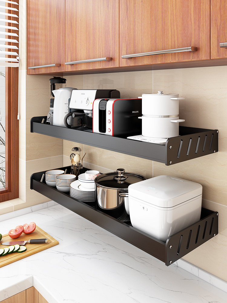 厨房置物架墙上挂架壁挂式隔板免打孔调味料免钉分层墙壁收纳架子