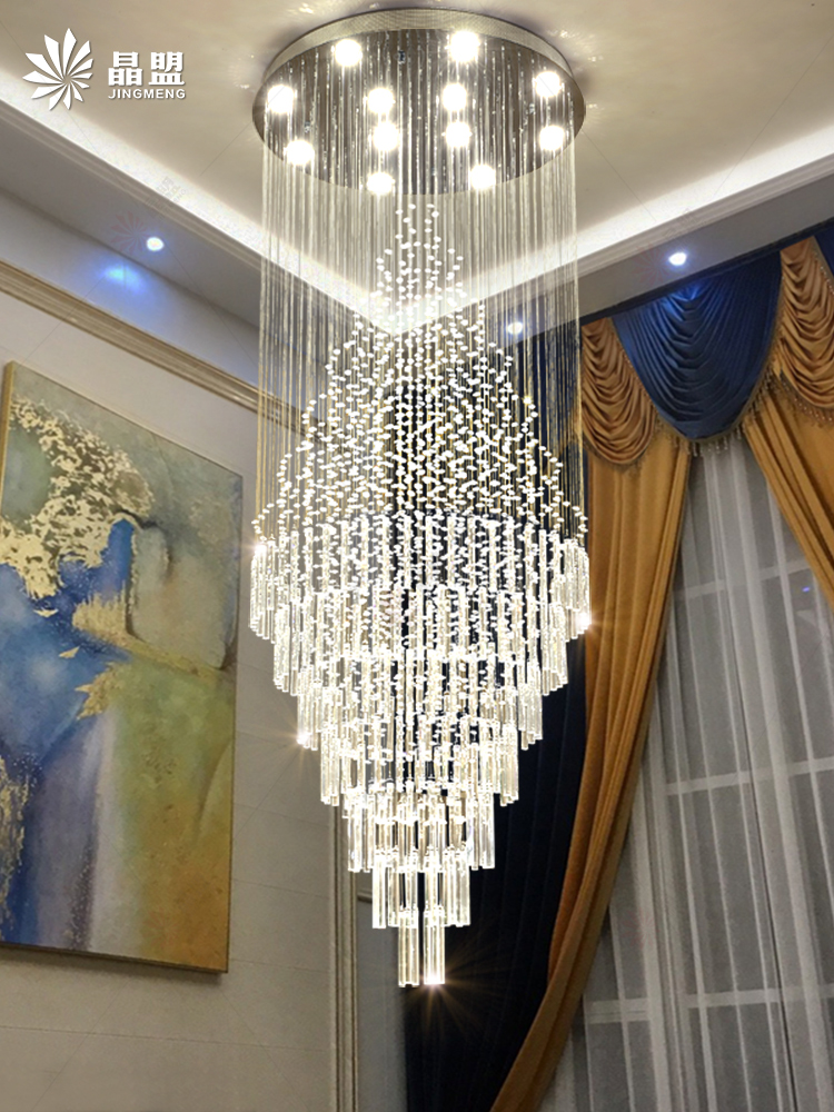 楼梯吊灯loft新中式水晶长吊灯小复式楼梯间别墅客厅挑空大吊灯