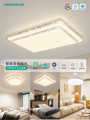 鸿雁吸顶灯客厅灯北欧风轻奢水晶中山灯具三室两厅灯具套餐组合
