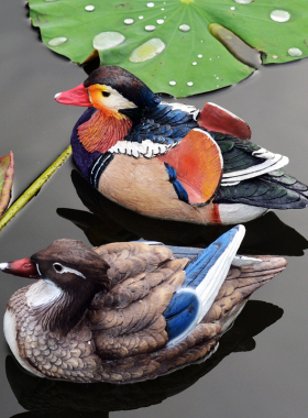 花园摆件院子装饰水池动物仿真鸳鸯摆件树脂工艺户外鱼池装饰造景