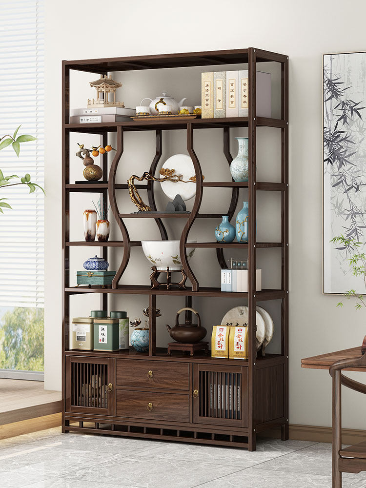 博古架实木中式茶柜置物架茶叶架展示柜现代简约摆件装饰品博物架