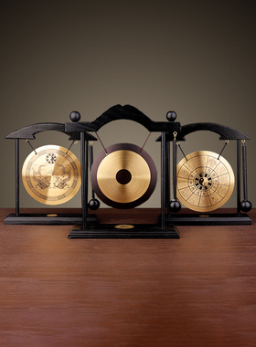 聚缘阁合金风铃摆件双龙百寿锣家居饰品装饰工艺品办公桌摆设铜锣