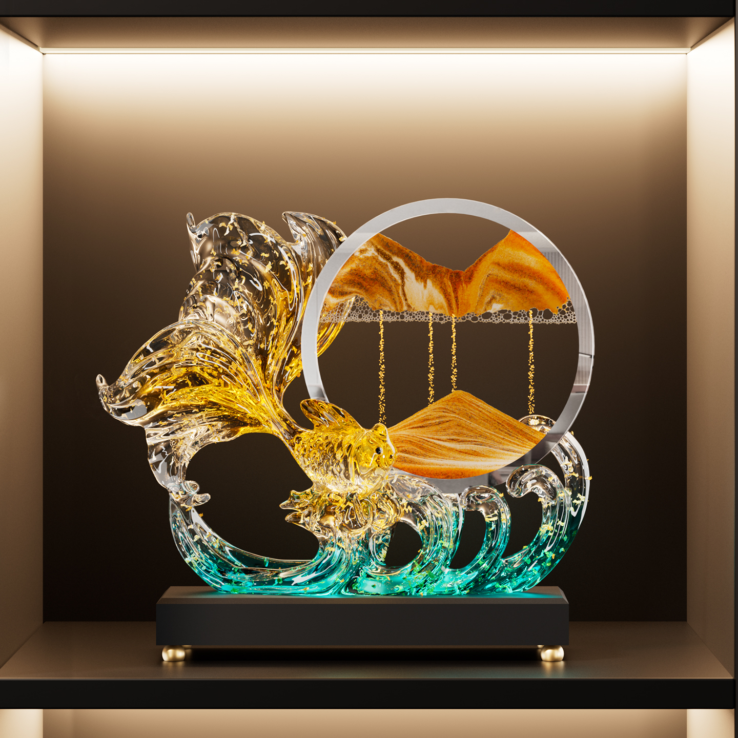 年年有余流沙画摆件客厅轻奢高档玄关电视柜酒柜装饰乔迁新居礼物