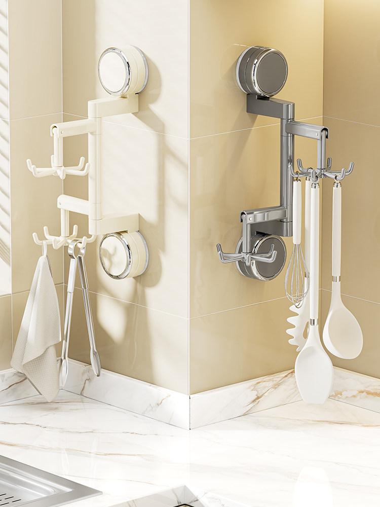 吸盘旋转挂钩壁挂式免打孔厨房多功能万向置物架勺子铲子六爪挂架