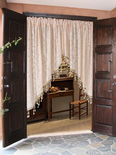 吊珠蕾丝门帘免打孔隔断风水帘半截异形拱形帘纱帘氛围感三角门帘