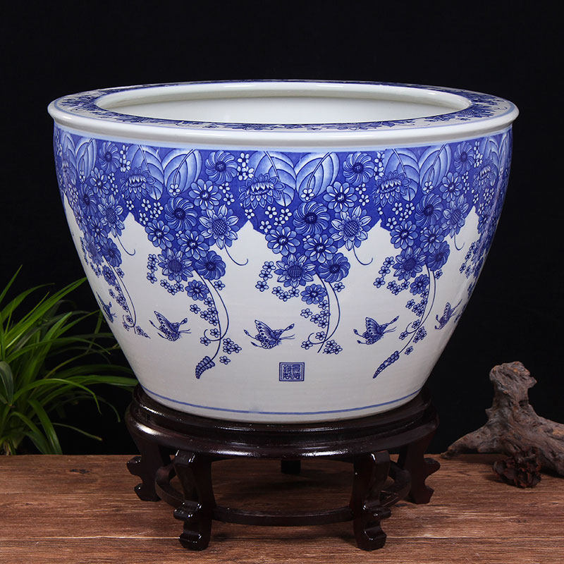 高档景德镇陶瓷鱼缸养金鱼缸乌龟缸睡莲盆荷花缸碗莲缸特大号鱼缸