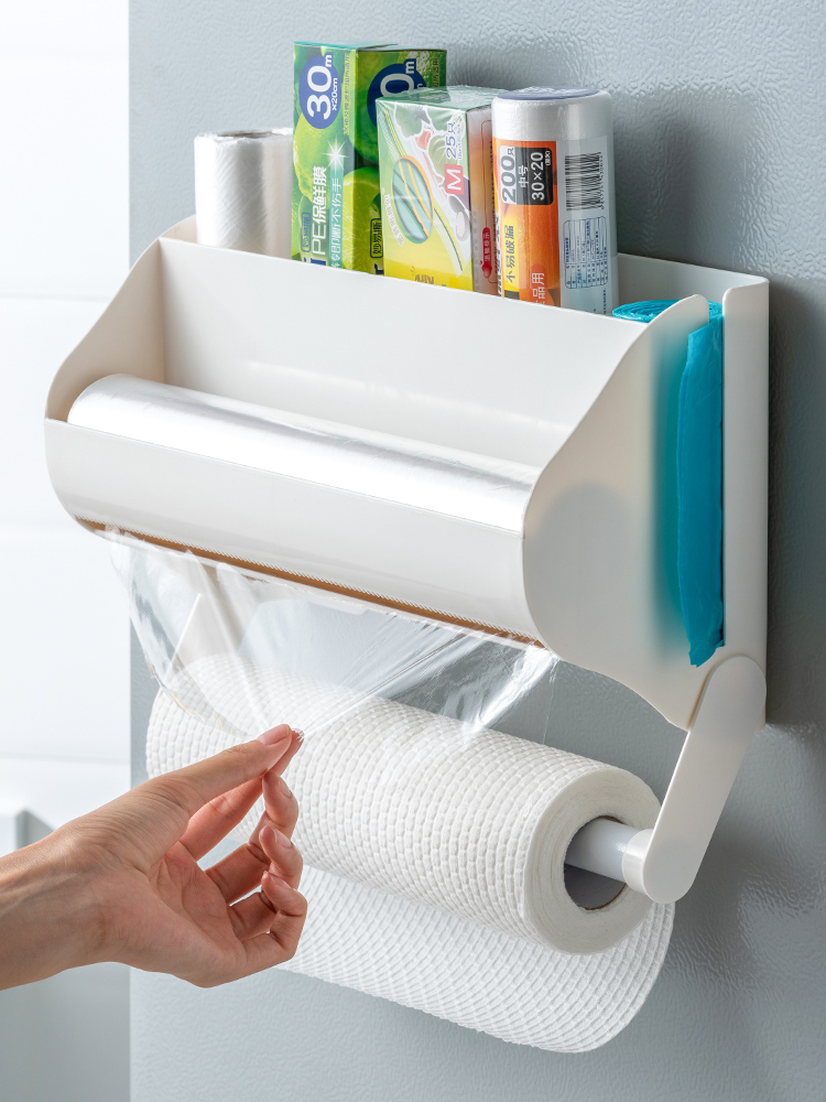 厨房用纸挂架抹手纸巾架免打孔壁挂式置物架保鲜膜盒切割盒收纳架