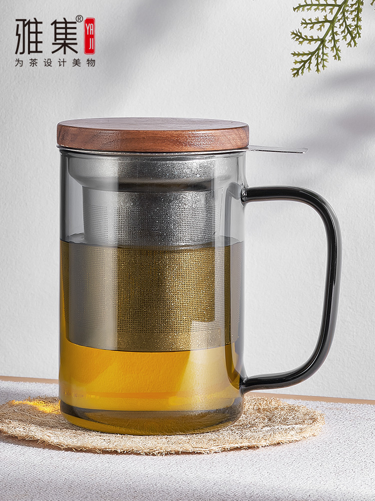 雅集玻璃茶杯茶水分离不锈钢滤网男士泡茶杯办公居家高档喝水杯子