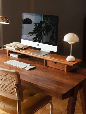 及木 原木樱桃黑胡桃桌面电脑显示器增高架实木带抽屉收纳架QT020