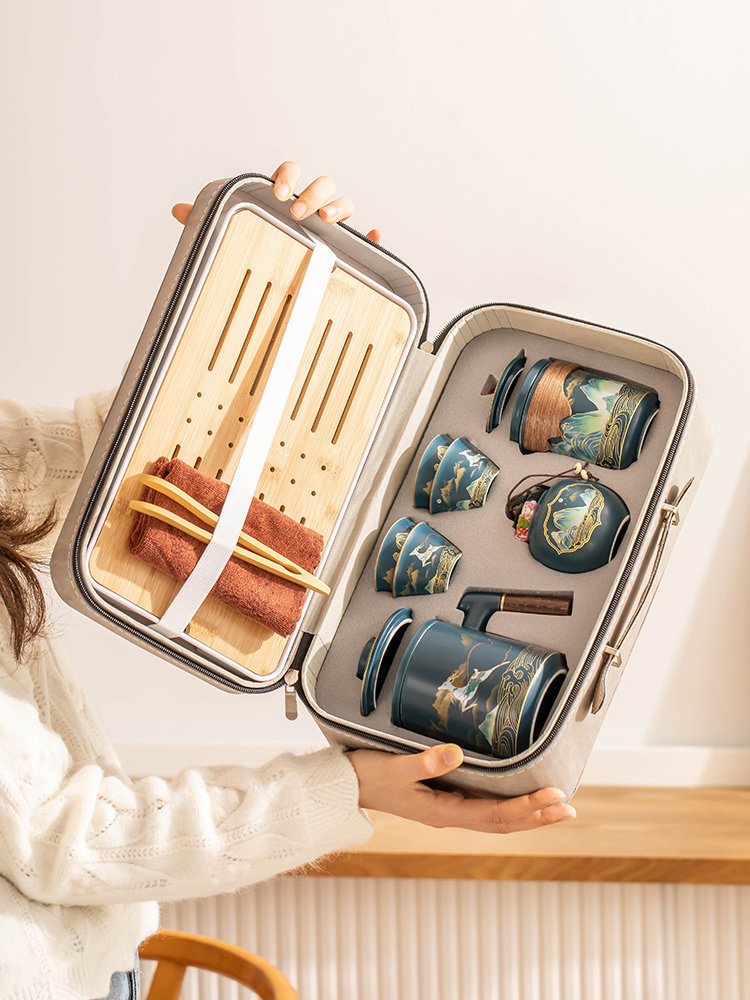 旅行茶具套装便携式包陶瓷户外旅游露营一壶四杯快客杯喝茶小套装,餐饮具,旅行茶具,淘宝优惠券,粉丝福利购,淘宝优惠卷