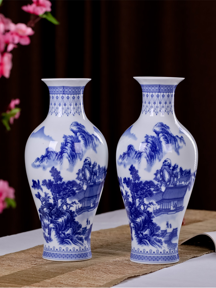 景德镇陶瓷器花瓶仿古青花瓷插花器新中式家居客厅饰品电视柜摆件