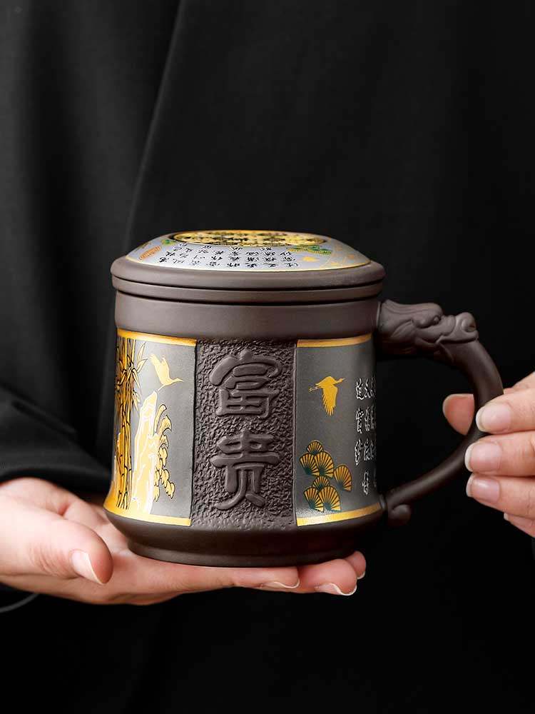 紫砂茶杯男士个人专用茶具高档茶水分离办公室泡茶水杯喝茶杯,餐饮具,茶杯,淘宝优惠券,粉丝福利购,淘宝优惠卷