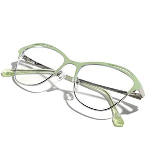 KHN迅格眼镜金猫眼不锈属钢彩色平镜素女颜个光性框架