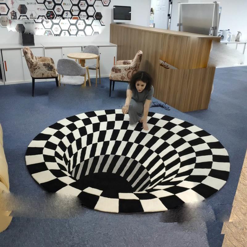天津眩晕地毯3d立体地垫视觉入门黑洞圆形吓人深坑深渊错觉崔黄口