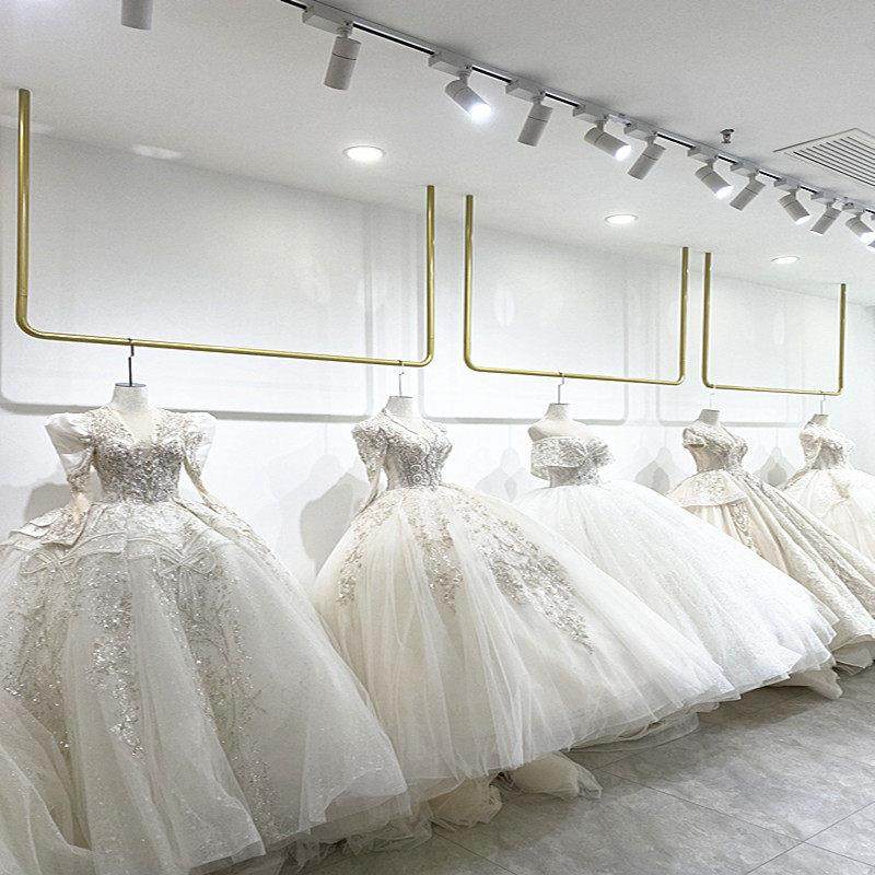 金色婚纱悬挂吊架照相馆专用礼服货架女装店上墙衣架铁艺加粗挂衣