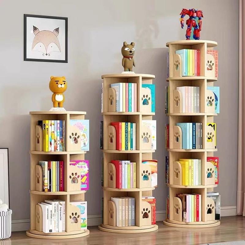 实木旋转书架度书柜落地家用儿童小型绘本收纳置物架简易书架