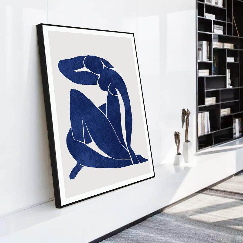 藏起来后现代装饰画客厅双联壁画简约蓝色抽象人物挂画酒店卧室
