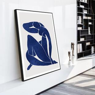 藏起来后现代装饰画客厅双联壁画简约蓝色抽象人物挂画酒店卧室