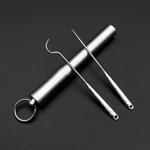 新款牙签可携式弯勾金属剔牙工具牙缝钩针清洁塞牙神器随身牙签筒