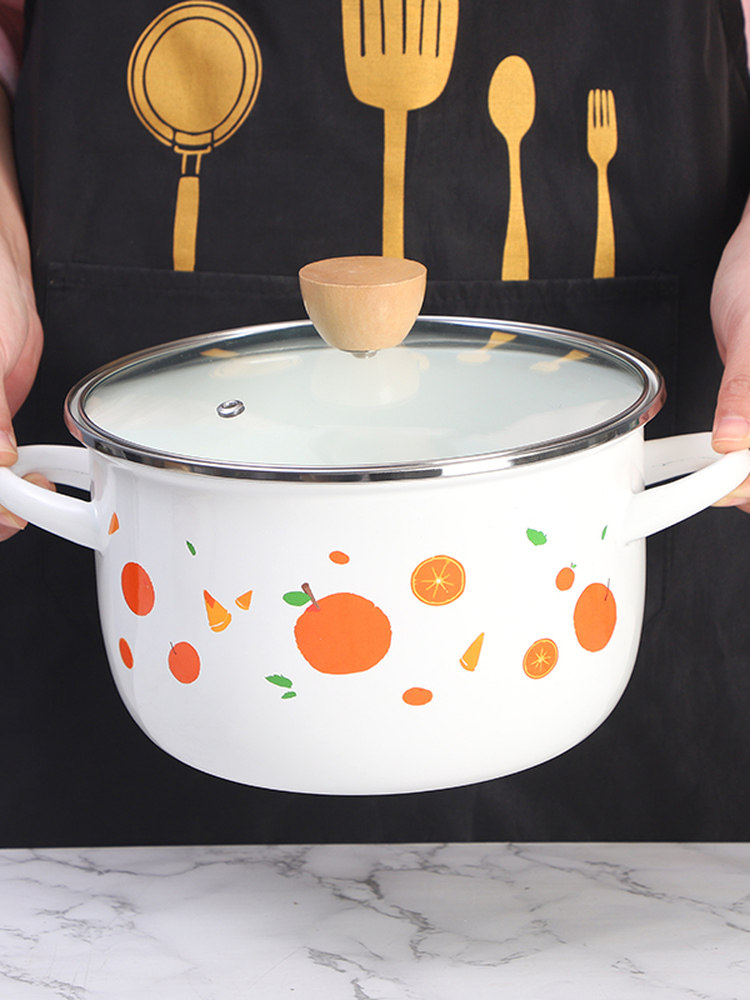 加厚搪瓷锅18-24搪瓷汤锅双耳汤煲奶锅珐琅锅家用电磁炉燃气通用