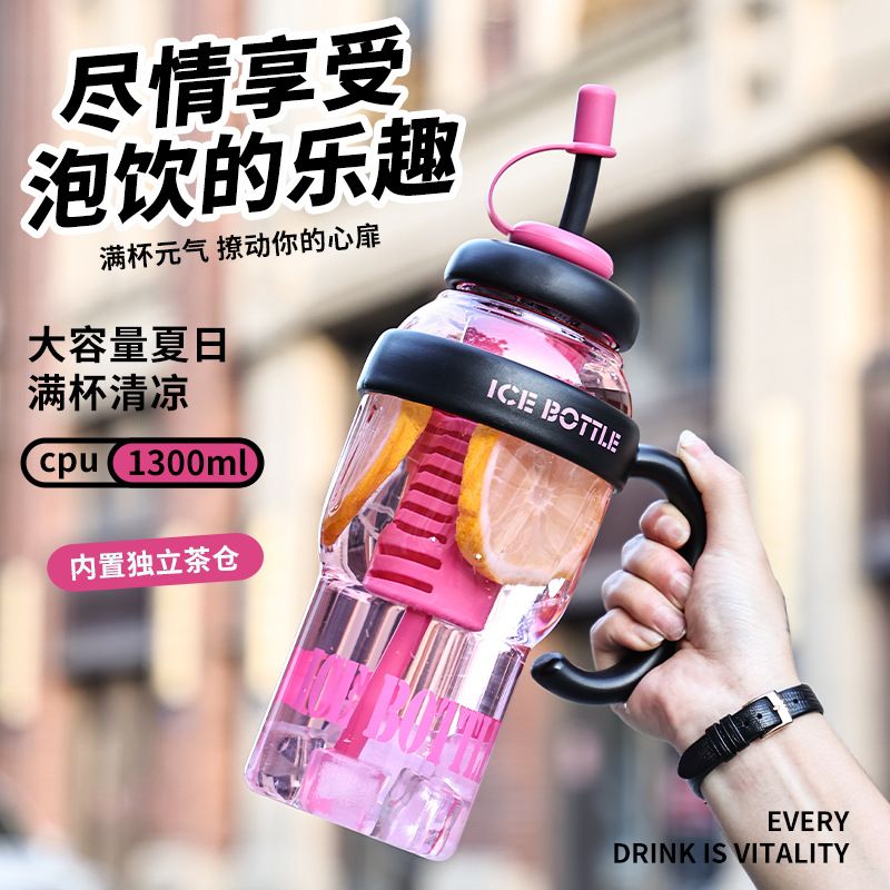 巨无霸水杯子女生带把手冰霸杯2025新款高颜值吸管杯家用潮酷便携