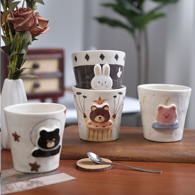 川谷原创立体小动物手握杯家用陶瓷水杯喝水杯子办公室水杯咖啡杯