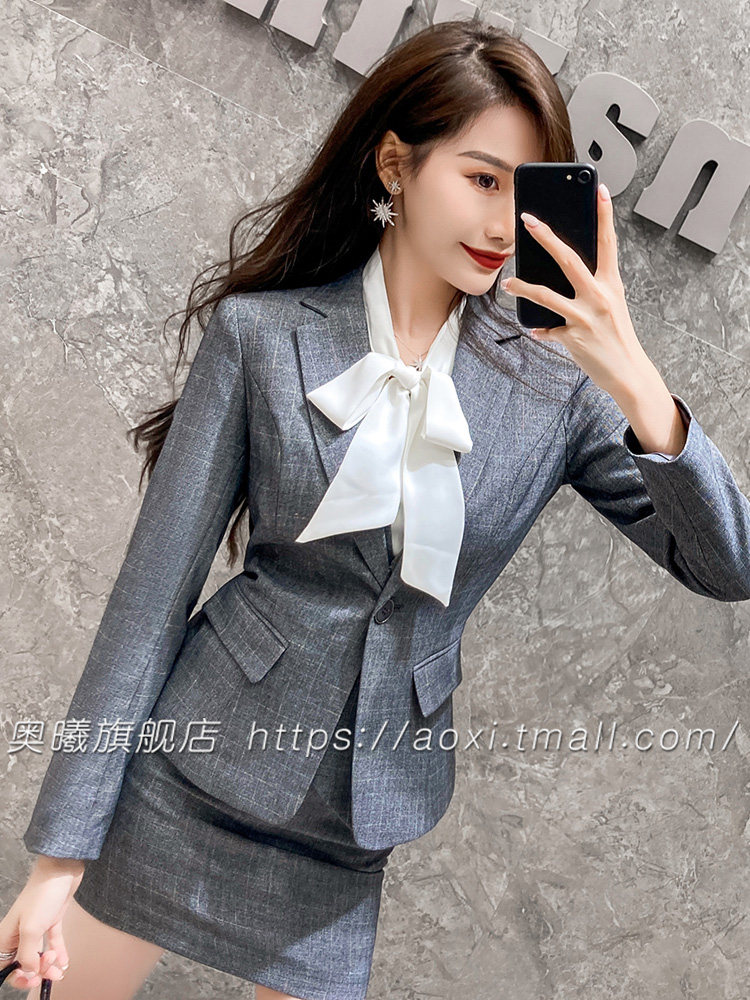西装套装女秋季款职业装女套装时尚灰色西服正装秋装英伦风西服