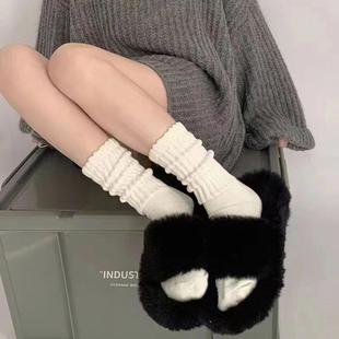 长筒袜 日系毛线针织潮网红款 粗线堆堆袜子女冬季 中筒袜搭配小皮鞋