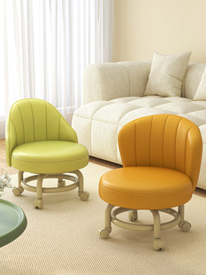 万向轮小凳子带滑轮靠背矮凳家用换鞋 凳儿童椅子客厅圆凳软包板凳