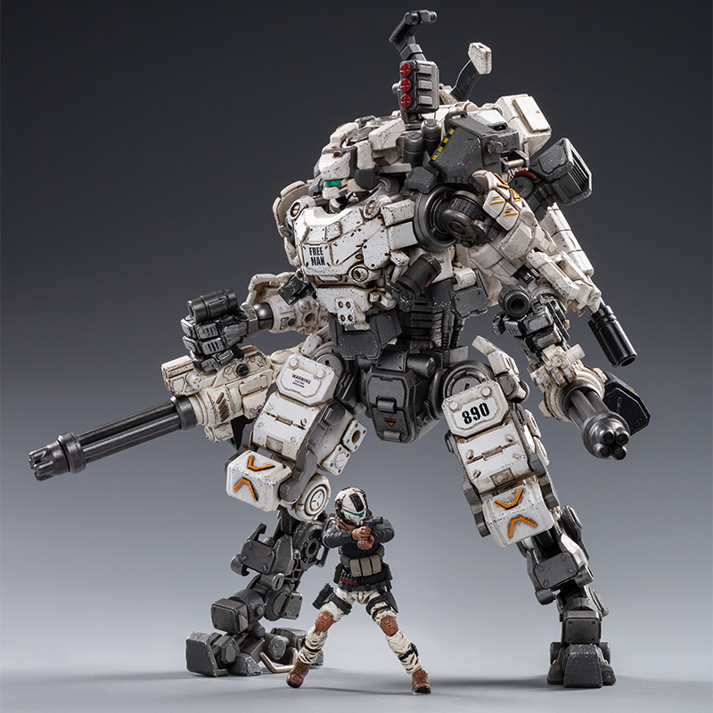 高档JOYTOY暗源白色钢骨机甲兵人成品塑料模型手办可动变形玩具机