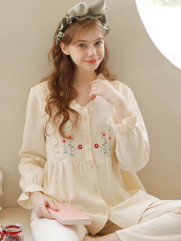 家时光月子服秋冬款纯棉产后孕妇哺乳睡衣怀孕期冬天女产妇家居服