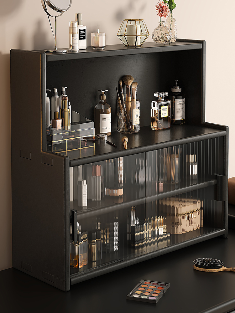 2025新款化妆品收纳盒实木桌面防尘展示柜置物架女生家用轻奢高级