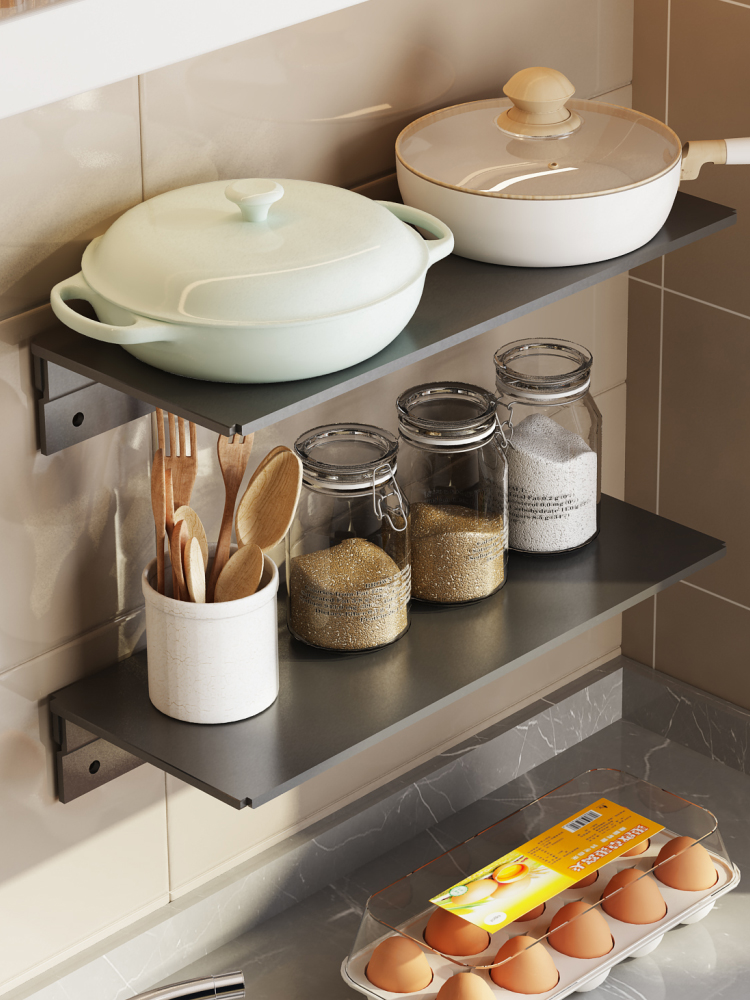 厨房置物架壁挂式免打孔墙上不锈钢放锅架子备菜电饭煲锅具收纳架